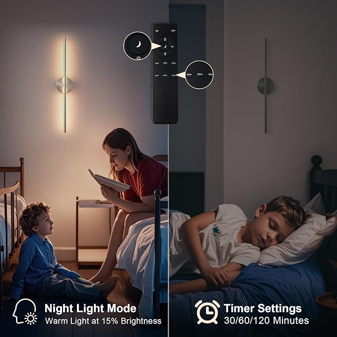 KARTOOSH Removable Battery Operated Wall Sconces with Remote Control 350°Rotate LED Wireless Wall Lights with 3 Color Temperatures & Dimming for Bedroom, Hallway,28.3 Inch (2 Pack)