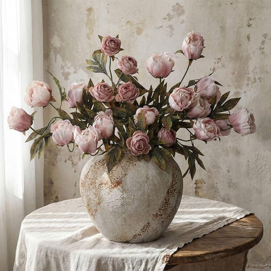 Thiccywoov 8 Pcs Artificial Peonies Stems Flowers Vintage Faux Peonies Stems Real Look Fake Peony Branches for Vase Filler DIY Bouquet Weeding Registry Centerpieces Bridal Shower Gifts Home Decor