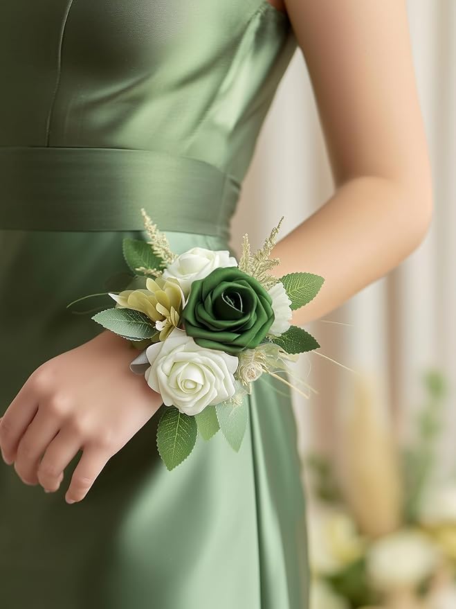 InnoGear Artificial Flowers, 50 Pcs Shades of Forest Green Rose Foam Fake Roses Bulk with Stems for Spring St. Patrick's Decoration DIY Wedding Bouquets Centerpieces Bridal Shower Party