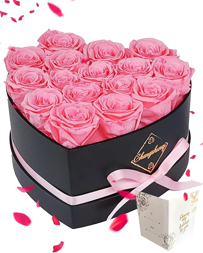 Changshunqi 16 Flowers Preserved Roses Gifts for Women, Pink Forever Flowers Womens Birthday Gifts for Women Wife Friends Preserved Flower Rose Gift for Mom Her Wife gf