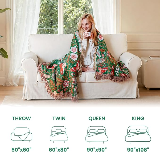 MSGKV Boho Throw Blanket for Bed 60"x80" Butterfly Floral 100% Cotton Couch Blanket Summer Breathable Lightweight Farmhouse Twin Size Blankets for Sofa Home Decor Muslin All Seasons