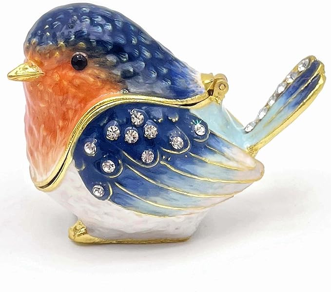 Robin Bird Jewelry Trinket Boxes Hinged Ring Box.Collectible Bird Figurines Home Decor Gifts for Women.Necklace Rings Earrings Organizer.