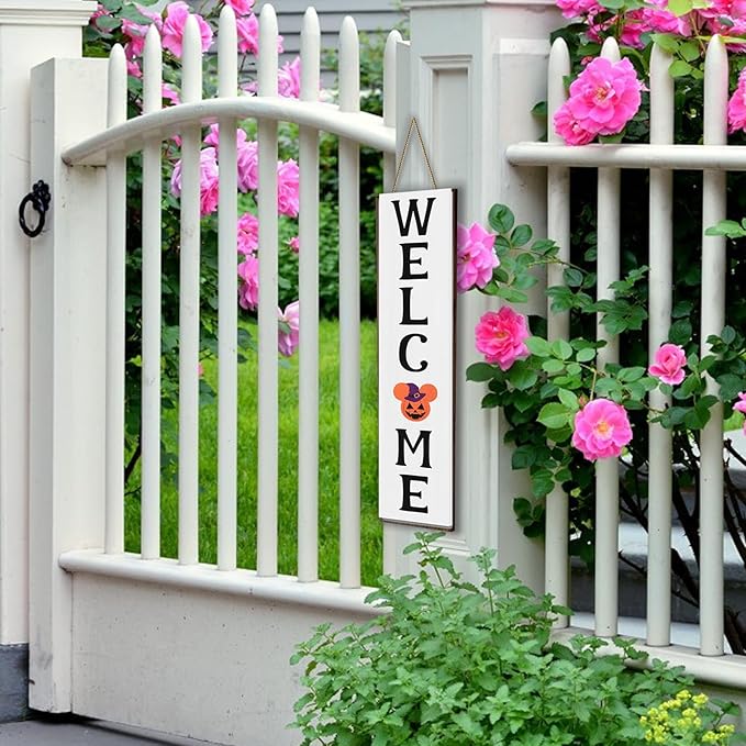 15.7'' Cute Mouse Seasonal Interchangeable Home Sign for Front Porch,18pcs Interchangeable Hanging Vertical Welcome Door Sign for Farmhouse/Wall/Porch Decor and Housewarming Gift