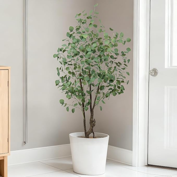 Artificial Eucalyptus Tree 5ft, Faux Floor Plant Large Fake Silk Trees with Pot for Home Office Living Room Bedroom Indoor Outdoor Decor(5feet Tall)