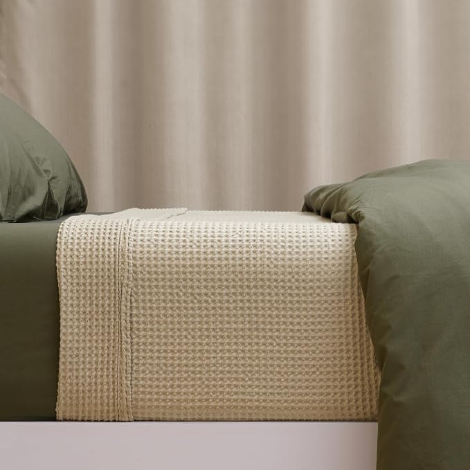 PHF Pre-Washed 100% Cotton Waffle Weave Blanket Queen Size for Bed,Snag Proof Throw Blanket for Couch Spring Summer Lightweight Breathable,Machine Washable, Home Decor Gift - Khaki/Simply Taupe