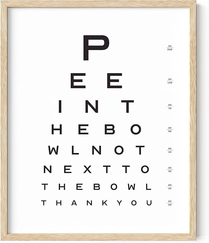 HAUS AND HUES Funny Bathroom Signs – Eye Exam Restroom Print, Playful Home Wall Accent, Witty Washroom Artwork (16x20, Beige Frame)