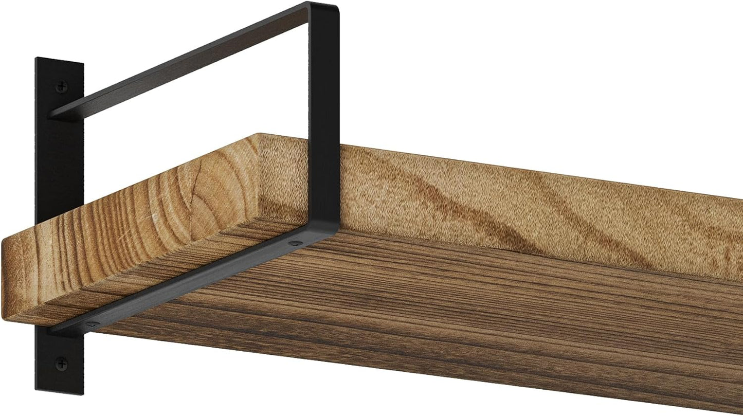 Wallniture Toledo 48 inch Floating Shelf with Heavy Duty Bookend Brackets, Wooden Shelves for Wall, 1pc, Burnt Finish
