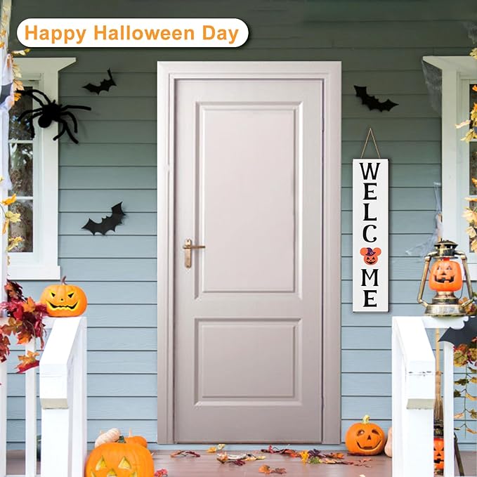 15.7'' Cute Mouse Seasonal Interchangeable Home Sign for Front Porch,18pcs Interchangeable Hanging Vertical Welcome Door Sign for Farmhouse/Wall/Porch Decor and Housewarming Gift
