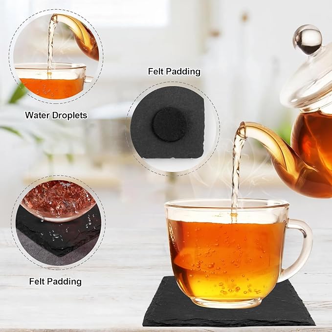 24 Pieces Slate Coasters, Dhfsleo Size 4 x 4 inch Black Coasters Stone Coaster Set, Square，Perfect for use in Your Home, Office, Kitchen,bar,Christmas or Anywhere.