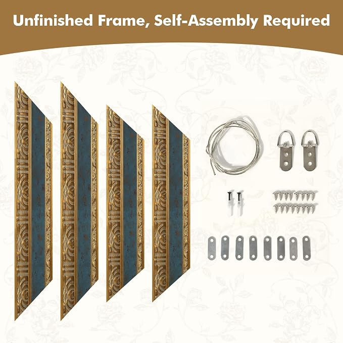 Vintage Ornate Frame for 18x24 Canvas Prints, No Cover & Backing,3.7" DIY Wooden Art Frames for Italian Renaissance Paintings Home Office Library Book Shop Gallery Wall Decor (Blue Gold)