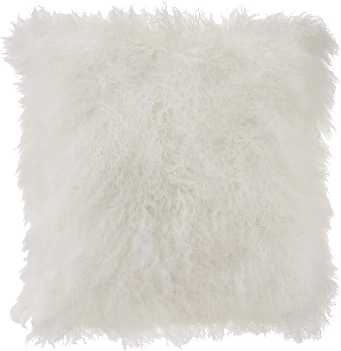 SARO LIFESTYLE Mongolian Lamb Fur Poly Filled Throw Pillow