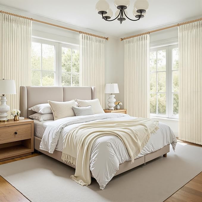 Cream Pinch Pleated Linen Light Filtering Curtains & Drapes 88 Inches Long
