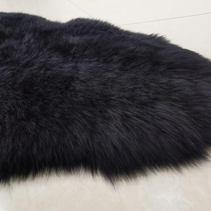 Champlus Genuine Australian Merino Sheepskin Rug, 2.3x3.3 ft Lambskin Area Rug, Sheep Skin Fur Rug, Single Pelt, Black