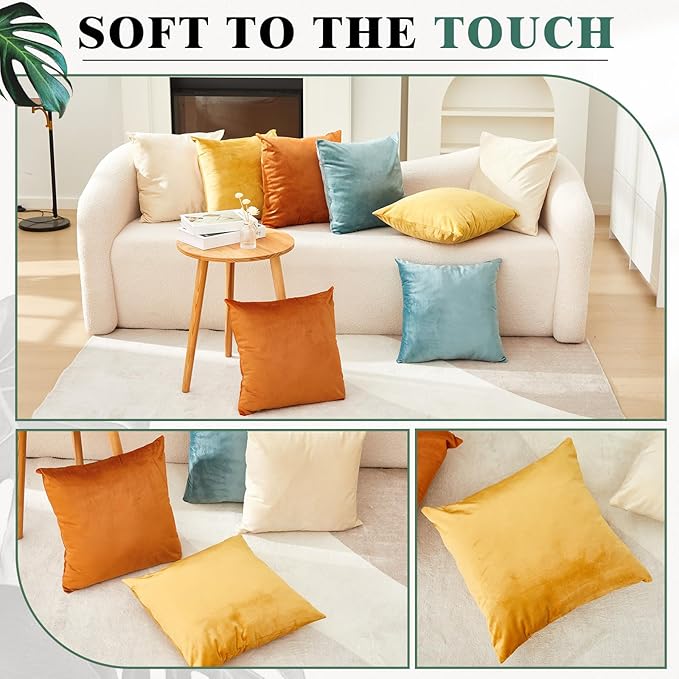 Berlune 8 Pcs Velvet Throw Pillow Covers 18" x 18" Decorative Cushion Cases Soft Pillowcase for Graduation Coquette Party Accessories Couch Sofa Bed Chair Home Decor, No Inserts (Boho Colors)