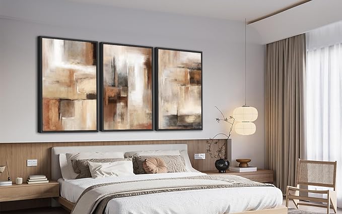 ASDCEUTICALS Large Canvas Wall Art - Brown and Beige Abstract Pictures for Living Room Vintage Wall Decor Retro Rustic Paintings Black Float Framed for Bedroom Dinning Room 16" X 24" X 3 pcs