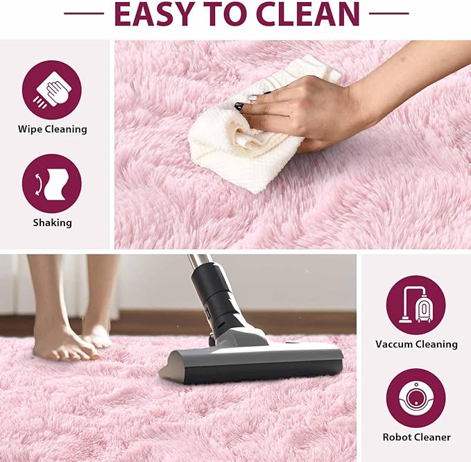 FinRèc Pink Rugs for Bedroom Living Room, 3x5 Feet Fluffy Shag Area Rug, Non-Slip Fuzzy Furry Rug for Kids Room Girl Dorm Room Home Decor, Indoor Shaggy Floor Carpet