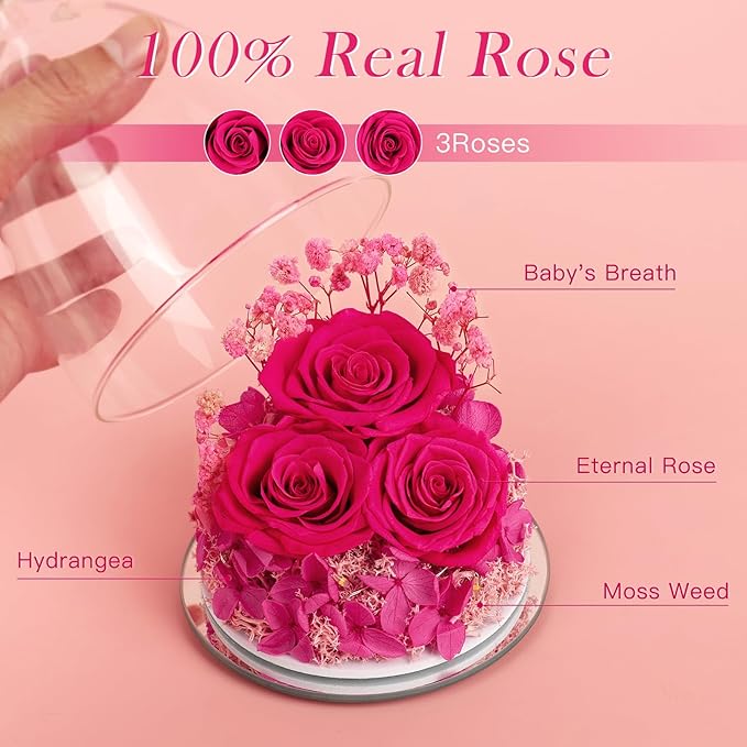 Flowers for Delivery Gifts for Mom Mothers Day Birthday Gifts for Women Grandma Fresh Preserved Flowers Forever Real Roses in Glass Angel Figurines Anniversary Present for Wife Her Friends Daughter
