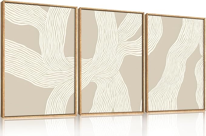 HPNIUB Large Abstract Beige Framed Canvas Prints Wall Art Set,Neutral Minimalist Lines Wall Decor,Modern Textured Artwork for Living Room, Bedroom,Dining Room, Office, Bathroom Decor-24 x36 x3