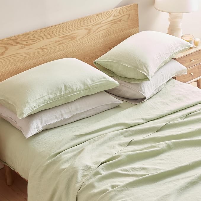 DAPU 100% Linen Pillowcases 20x40 Inches Pillow Cases (Pack of 2) with Envelope Closure, Stone Washed Breathable and Cooling (Sage Green, King)