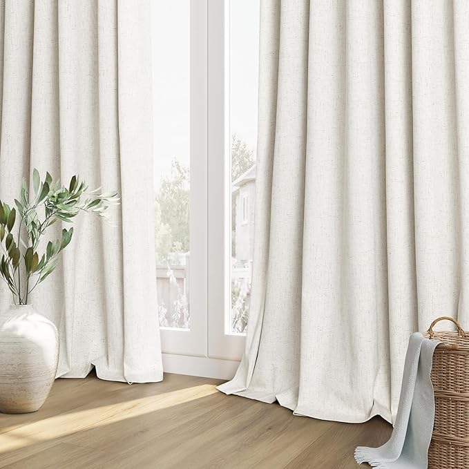 Guken Cream Linen Blackout Curtains 42 Inch Wide by 90 Inch for Living Room Bedroom Back Tab Rod Pocket Thermal Insulated 100% Black Out Drapes Room Darkening Farmhouse Window Curtains