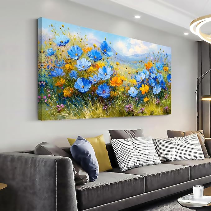 Ggaafet Bright Wildflower Wall Art for Living Room Canvas Oil Painting Prints Beautiful Floral Blooming Art Deco Pretty Flowers Artwork Office Bedroom Family Dining Room Decor Large