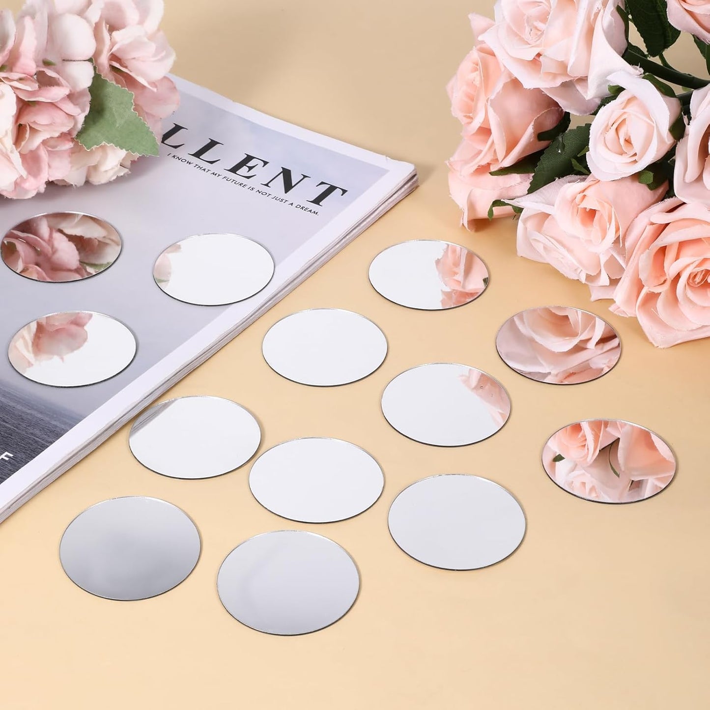 20Pcs Mini Acrylic Round Mirror Tiles Circles Craft Mirror Tiles Self Adhesive Mirror Stickers Decorative Mosaic Mirror Sheets for DIY Crafts, Wall Decor, Jewelry Making (2 Inch)