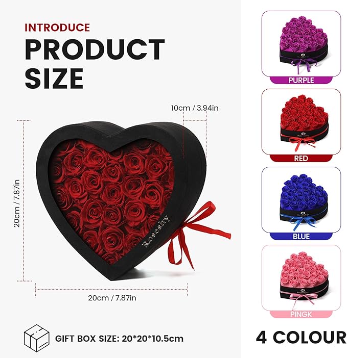 Valentines Day Flowers Roses Gifts for Her,28pcs Red Forever Preserved Roses in Heart Shape Gift Box,Valentines Day Delivery Prime Gifts-Roses Gifts for Women,Mom.
