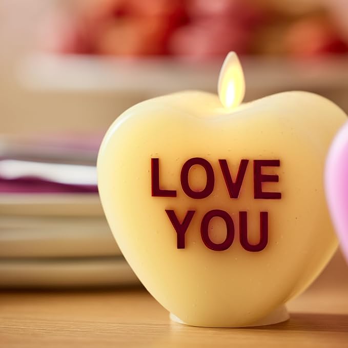 Luminara Candy Heart Love You Lemon Chiffon Candle- Flameless Real-Flame Romantic Battery Operated LED Decor- Valentine's Day Collection- 3.8" x 4.3"