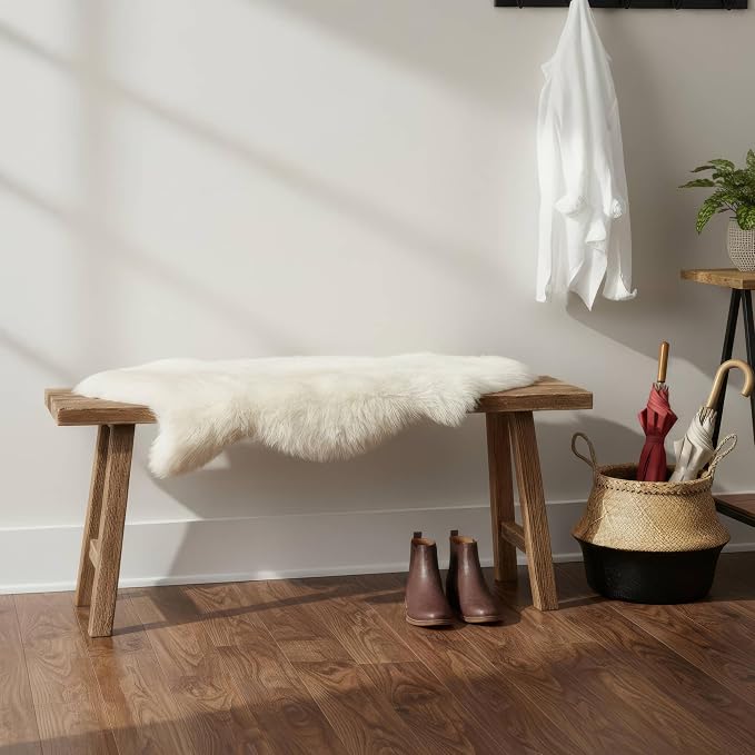 Premium Genuine Fur Sheepskin Rug - Real N.Z. 100% Sheepskin Natural Luxury Fluffy Lambskin Fur Area Rug - Seat Cover for Sofa Chair and Bedroom - 2' W x 3'L - Natural Creamy White Wool