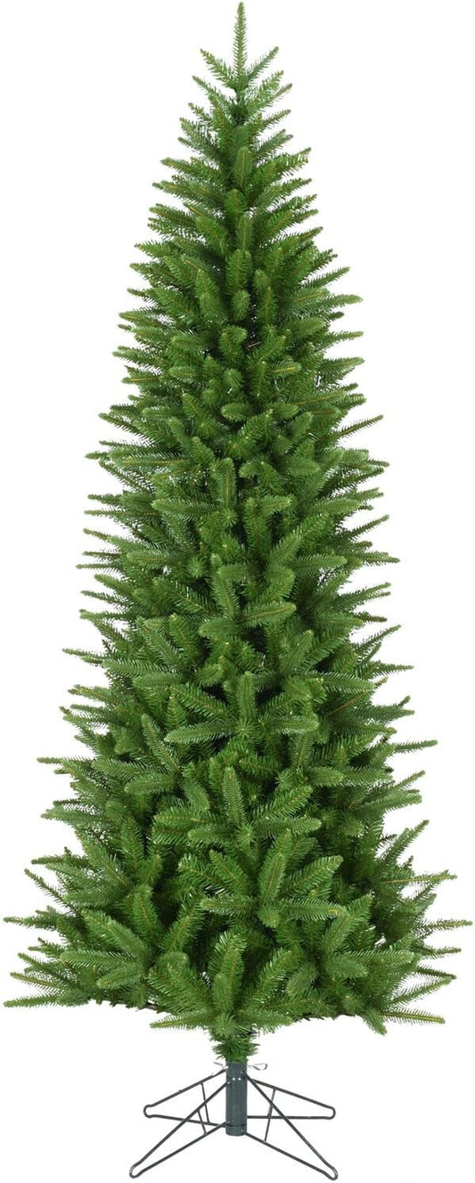 Fraser Hill Farm 9-Ft. Winter Falls Slim Christmas Tree with Metal Base and No Lights Included, Perfect Unlit Christmas Tree for Living Rooms, Dens, and Family Rooms