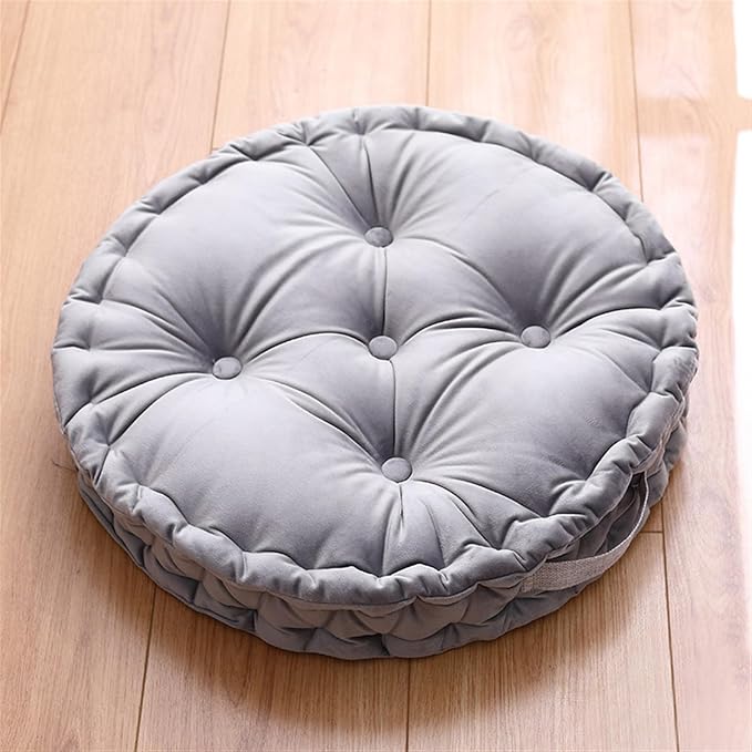 Lifup Large Round Floor Pillow Cushion for Adults, Tufted Plush Cushions with Handle for Classroom Balcony Tatami Living Room Yoga Seating Grey 20"
