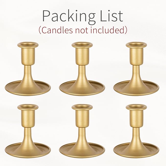 Gold Taper Candle Holder Vintage: Small Candle Sticks Holder Decor Brass Candlestick Holders for Home Dinning Table Wedding Centerpiece Holiday Party Chrismas Mantel Set of 6