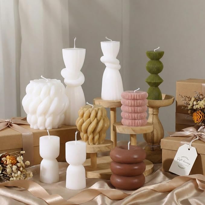 Conelist 9pcs Rustic Farmhouse Pillar Candles Set 3.1"-7.7" Handmade Neutral Soy Wax Ribbed Scented Aesthetic Swirl Candle for Dining Table Centerpiece Home Wedding Decor