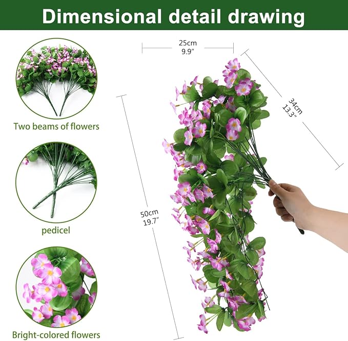 ZFProcess Artificial Fake Hanging Flowers Plants for Outdoor Spring Decoration, 2PCS Faux Silk Violet UV Resistant Look Real Trailing Vines for Outside Home Planter Porch Patio(Violet)