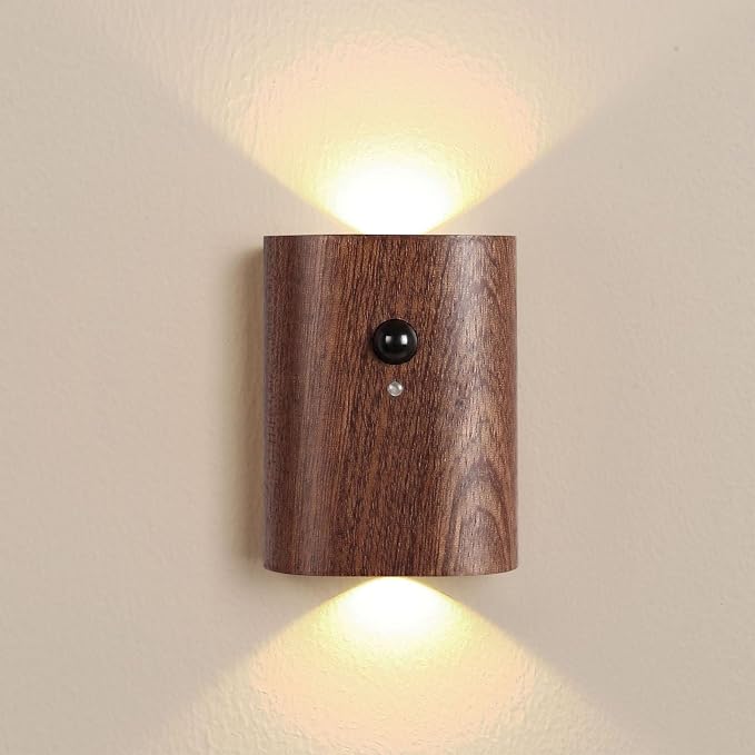 gernie 2Pcs Motion Sensor Night Light, USB Rechargeable Magnetic Wall LED Light Wooden Motion Sensor Stairway Night Light for Bathroom, Hallway, Stairs, Bedroom, Kitchen