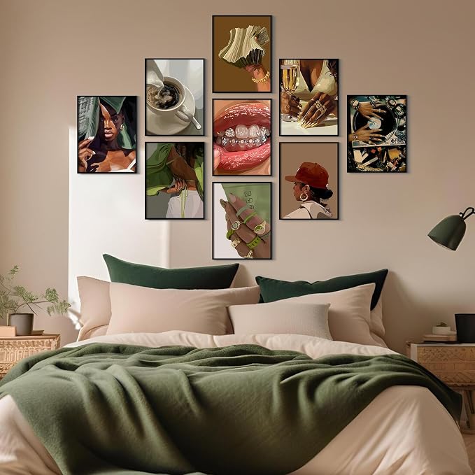 Black Woman Wall Art African American Canvas Wall Decor Black Girl People Poster Fashion Women Pictures Abstract Female Painting Boho Prints Urban Artwork for Bedroom Bathroom 12x16x9 Inch Unframed