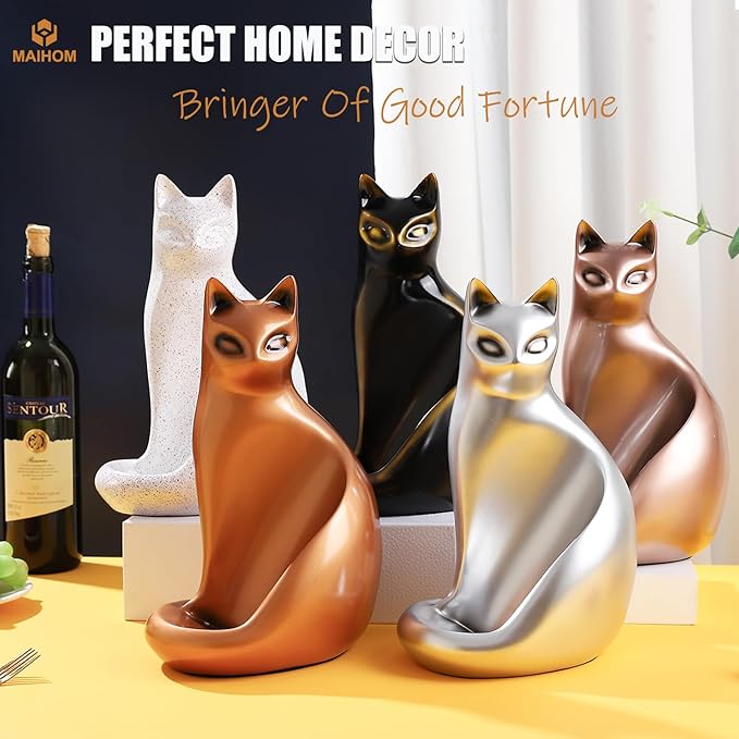 Tabletop Wine Rack Elegant Cat Shaped, Cat Decor Resin Wine Bottle Holder, Decorative Wine Storage for Home Bar, with Packaging for Cat Lovers Women, Silver