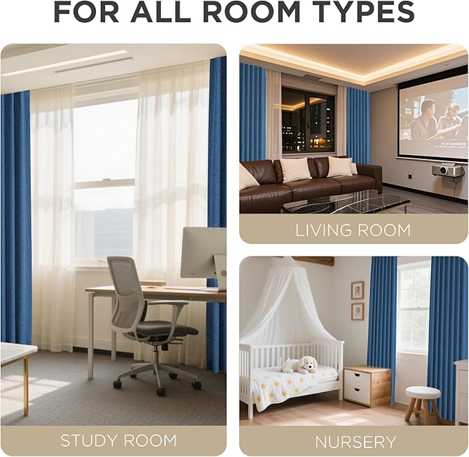 Joydeco Blackout Curtains for Bedroom - 100% Light Blocking 2 Panels Navy Blue Drapes 37" W x 84" L, Thermal Insulated Room Darkening Curtains, Linen Textured for Living Room, Rod Pocket & Back Tabs