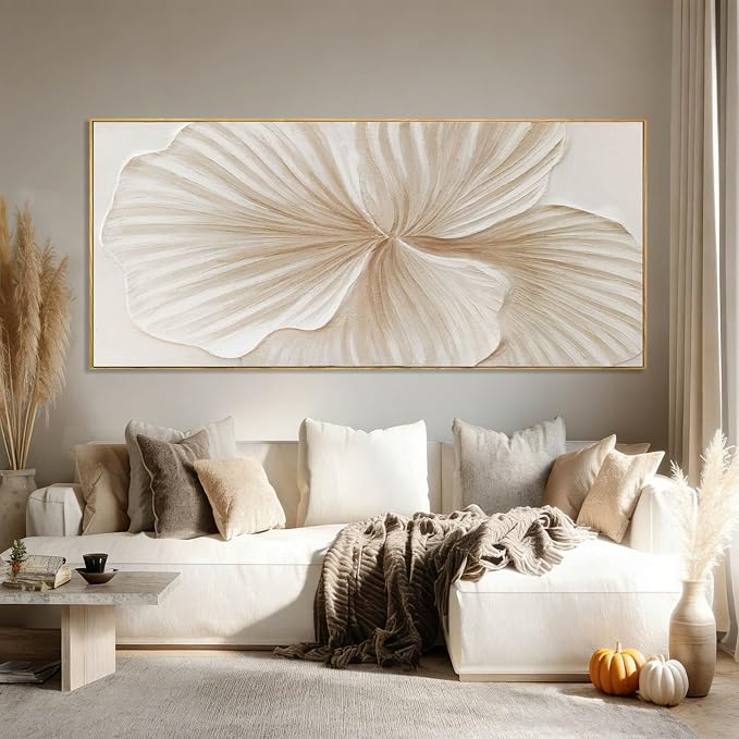 WINKAILIN White and Gold Wall Art Abstract Flower Painting Modern 32x70 Extra Large Canvas Artwork Minimalist Wall Decor for Bedroom Living Room Office Home