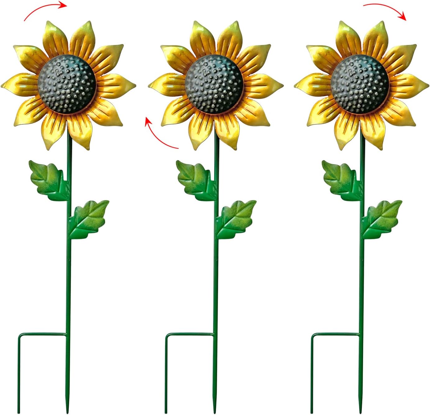 WAIU Metal Sunflower Flower Garden Stakes, Wind Catcher Spinner Garden Stakes, Garden Windmill Stakes Outdoor Wind Catchers, Yard Decor Stakes, Set of 3