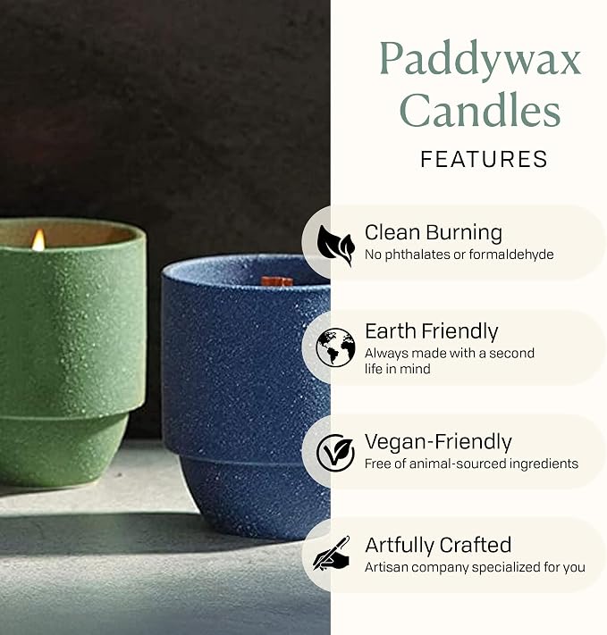 Paddywax Parks, Redwoods Scented Candle in Reusable Ceramic Jar with Crackling Wood Wick, Soy Candle with Approx. 77 Hour Burn Time, Decorative Gift Candles for Home, Redwood & Lily Scent, 11 oz