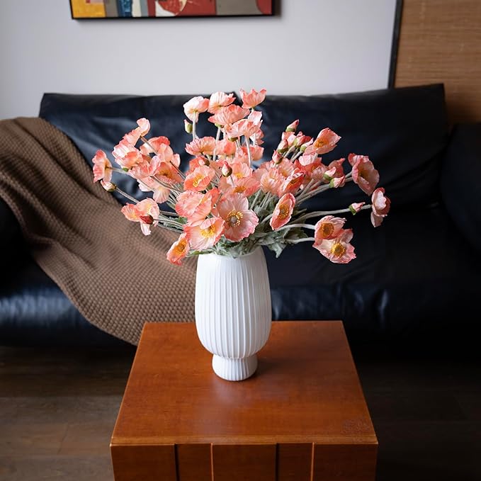 DUYONE Artificial Flowers 6 Stems Poppy Silk Bouquet,for Wedding, Home, Party Decoration,Table Centerpiece Arrangement(Orange Pink 6pcs)
