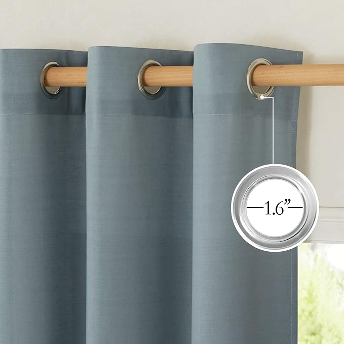 NICETOWN Flax Semi Sheer Stone Blue Linen Curtains for Living Room, Grommet Vertical Drapes Thick Linen Curtains Privacy Added with Light Filtering for Villa/Bedroom, W55 x L96, 1 Pair