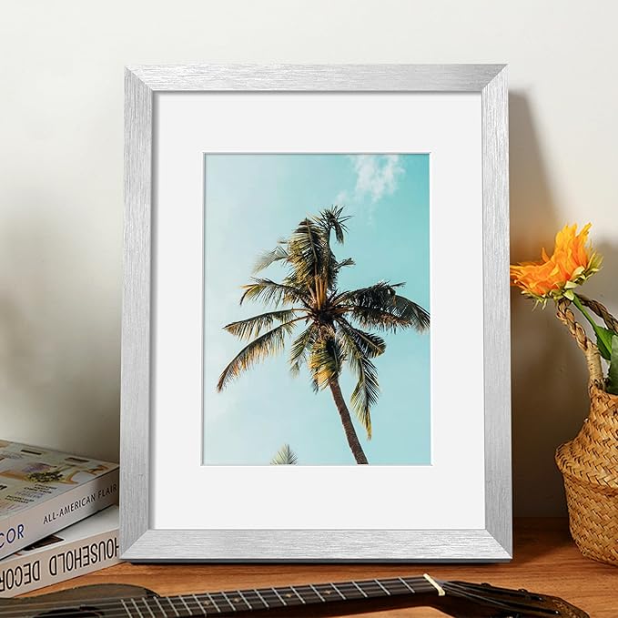 upsimples 8.5 By 11 Picture Frame, Display Pictures 6x8 with Mat or 8.5 x 11 Without, Wall Hanging Photo Frames, Silver, 1 Pack