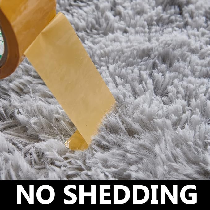 FJZFING Tie-Dyed Light Grey Round Rug Ultra-Soft Plush Modern 5x5 Circle Area Rug for Kid's Bedroom, Fluffy Shag Circular Rug for Nursery Room, Non-Slip Tie-Dyed Light Grey Rug for Teen's Room