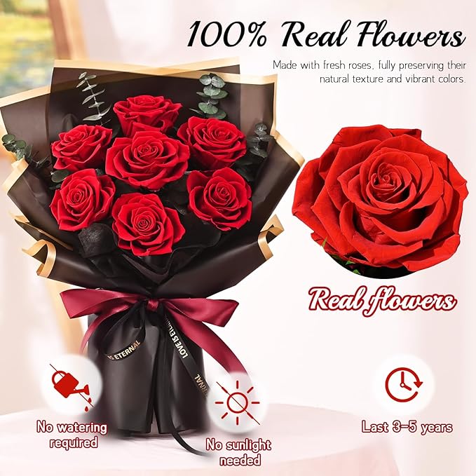 Mothers Day Flowers for Mom, Mothers Day Gifts, Flowers for Delivery Prime 7 Roses Preserved Flowers Red Roses Bouquet Birthday Gifts for Women Gf Gifts Wedding Anniversary