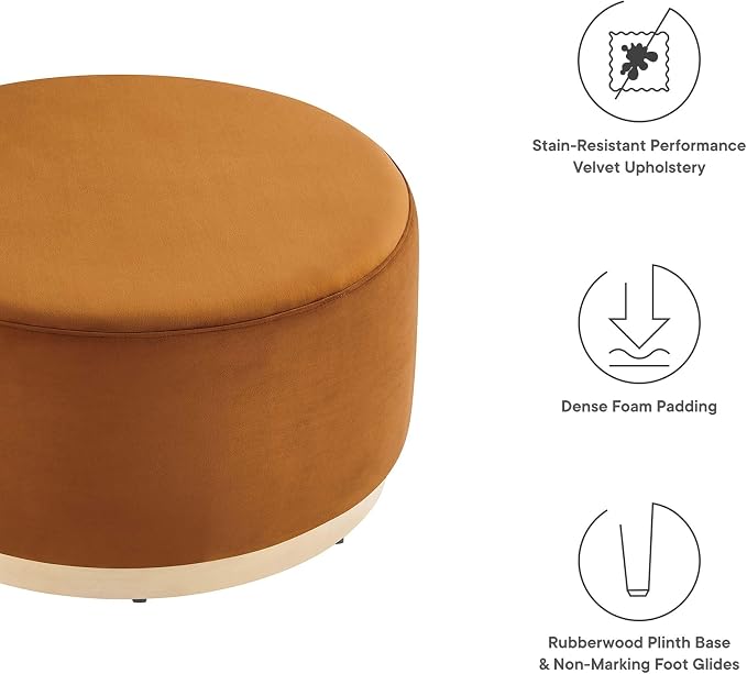 Modway Large 29" Round Performance Velvet Upholstered Upholstered Ottoman