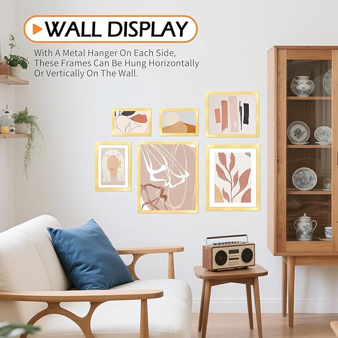 12x16 Picture Frame, 12 x 16 Gold Frame with HD Plexiglass, Display Pictures 8.5x11 with Mat or 12x16 Without, Wall Hanging Photo Frame Poster Frames for Home Office Gallery Decor, 2 Pack