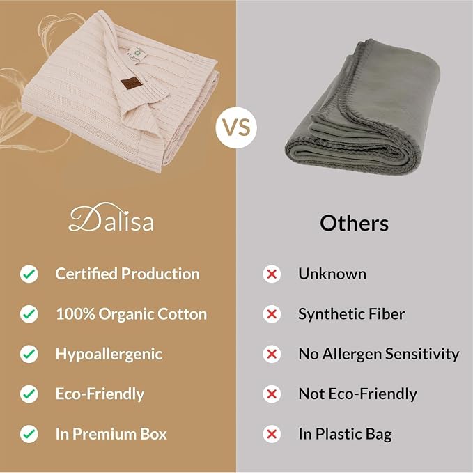 100% Organic Cotton Knit Blanket Denise -Soft and Lightweight, Breathable All-Season Throw for Bed, Sofa, or Lounge Area -GOTS Certified-Perfect for Home and Bedroom Styling (Earth Ivory, 60x80)