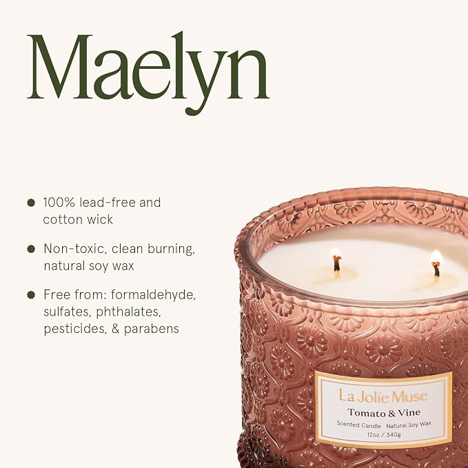 LA JOLIE MUSE Tomato & Vine Scented Candles for Home, Natural Soy Wax, 12oz
